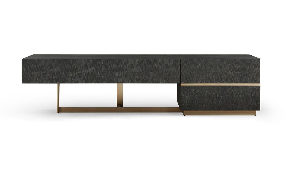 Vig Furniture Modrest Tasha - Modern Black Ash + Brushed Gold TV Stand