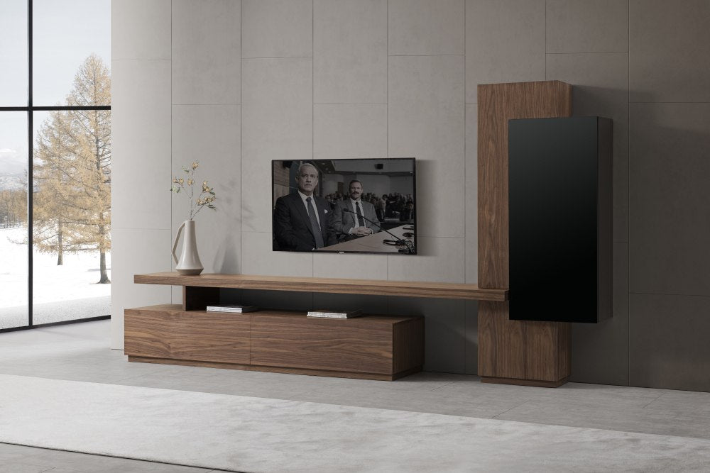 Vig Furniture Modrest Bashia -  Contemporary Walnut + Black TV Stand