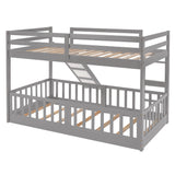 Twin Over Twin Bunk Bed with Slide and Ladder, Gray（Old SKU:LP000009AAE） - Home Elegance USA