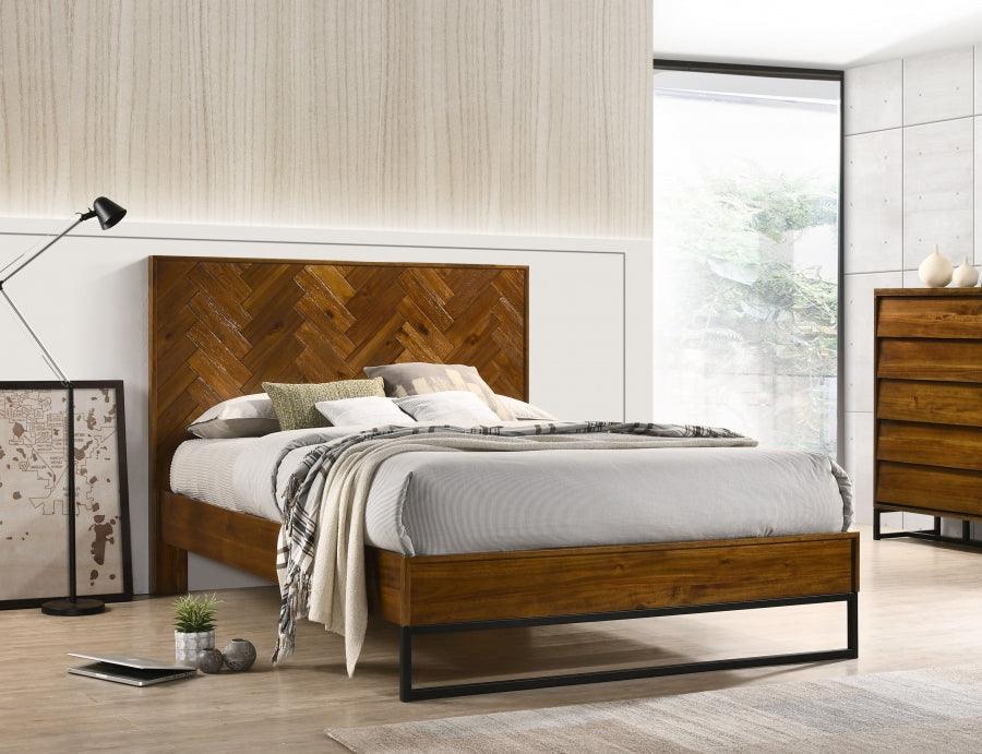 Meridian Furniture - Reed Wood Queen Bed In Antique Coffee - Reed-Q