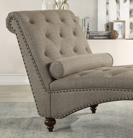 Modern Stylish Brown Color 1pc Chaise Button-Tufted Nailhead Trim w Bolster Pillow Comfortable Living Room Furniture Solid wood and Plywood Frame