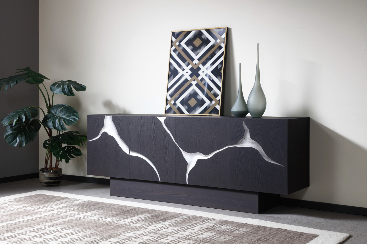 Vig Furniture Modrest Impala - Modern Matte Brown Ash & Silver Buffet