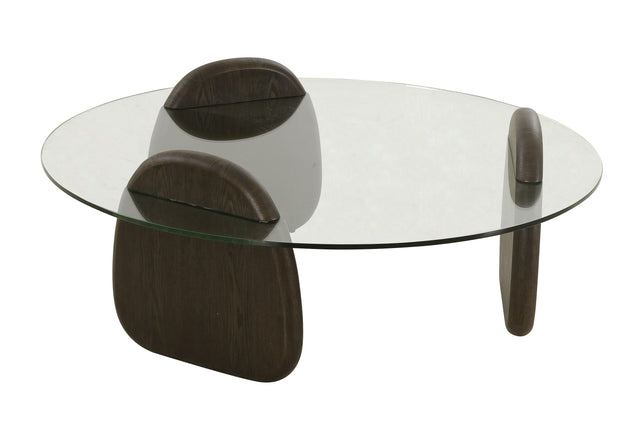 Vig Furniture Modrest Buxton - Mid-Century Modern Glass + Dark Walnut Coffee Table