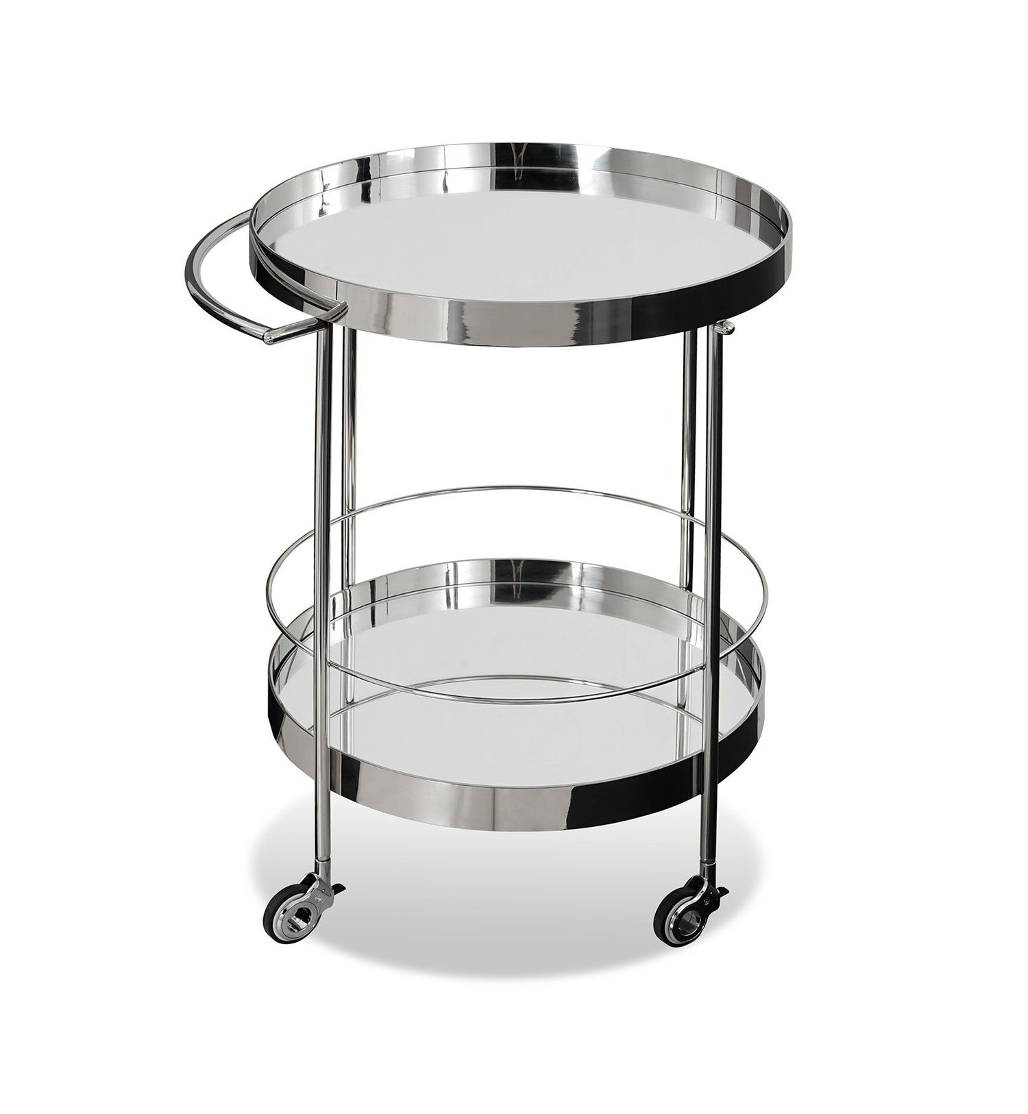 Vig Furniture Modrest Jeeves - Modern Stainless Steel + Mirror Rolling Cart