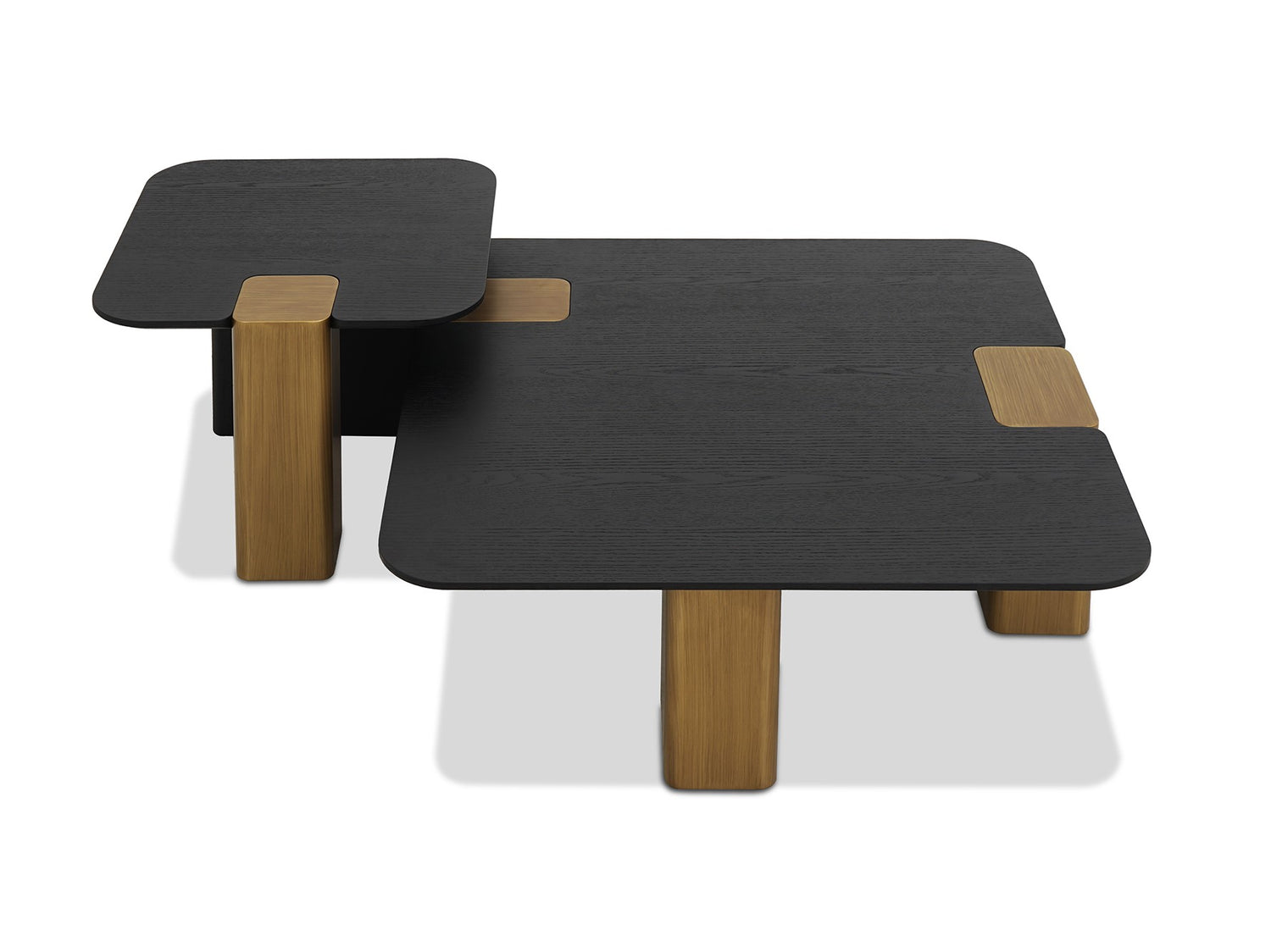 Vig Furniture Modrest Harold - Modern Black + Brushed Gold Oak Square Coffee Table Set