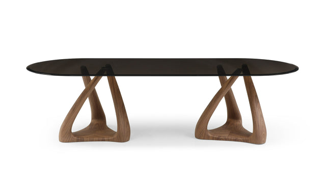 Vig Furniture Modrest Christy - Mid-Century Modern Grey Glass + Walnut Oval Dining Table