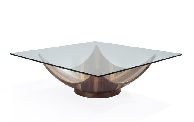 Vig Furniture Modrest Sunset - Contemporary Glass + Walnut Square Coffee Table