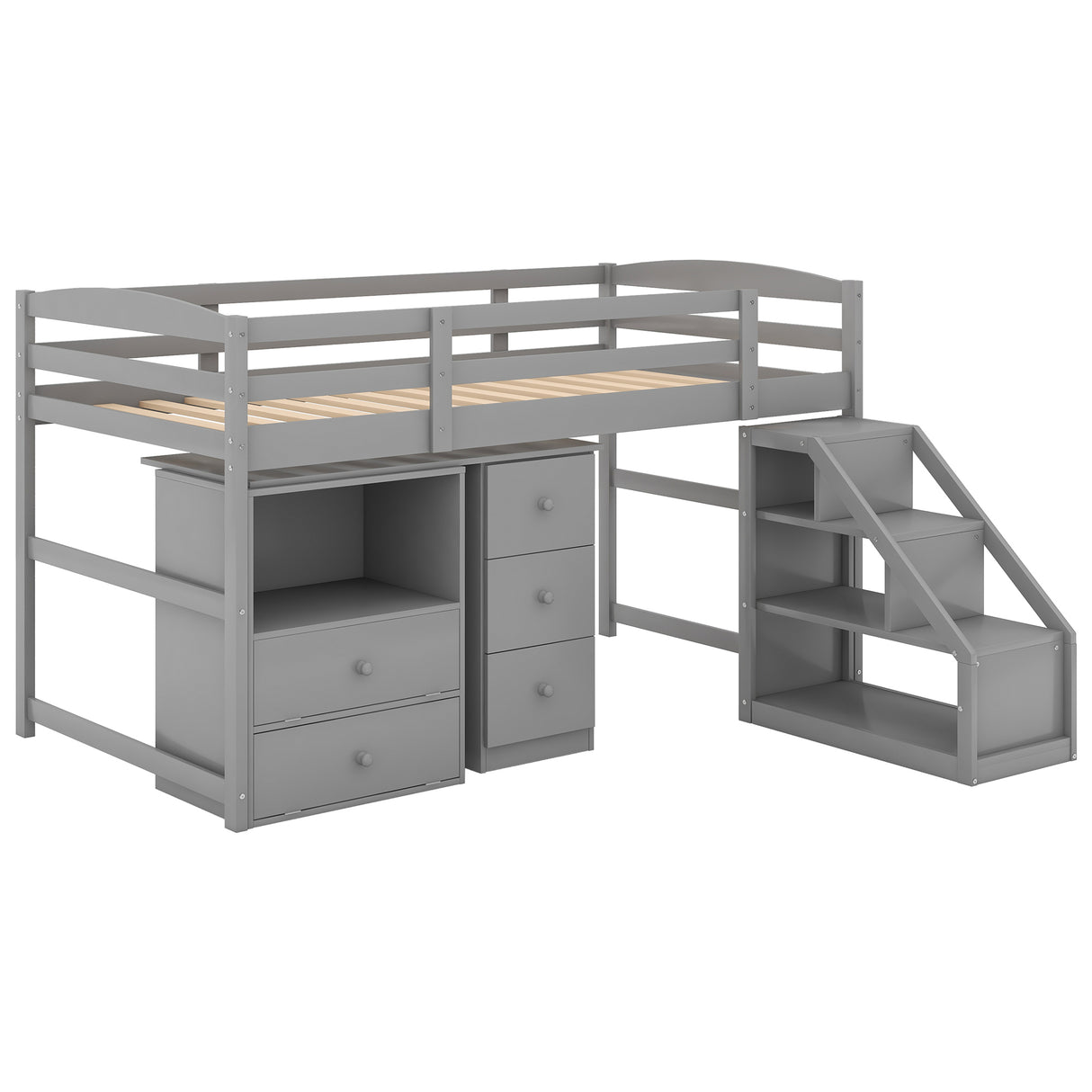 Twin Size Loft Bed with Multifunctional Movable Built-in Desk and and Staircase,Gray(OLD SKU:GX000925AAK) - Home Elegance USA