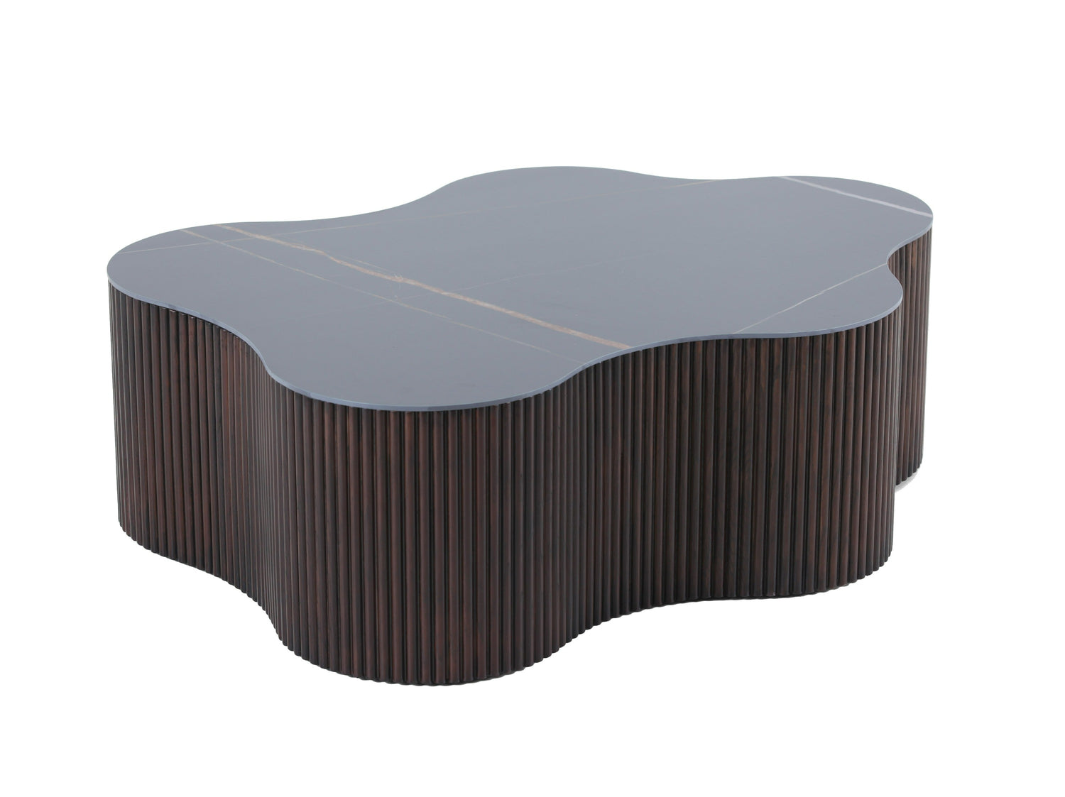 Vig Furniture Modrest Ricko - Modern Black Ceramic + Smoked Ash Freeform Coffee Table