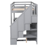 Twin Size Loft Bed with L-Shaped Desk and Drawers, Cabinet and Storage Staircase, Gray - Home Elegance USA