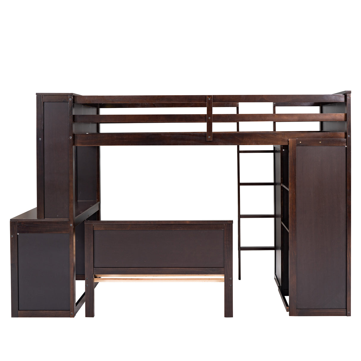 Twin size Loft Bed with a Stand-alone bed, Shelves,Desk,and Wardrobe-Espresso - Home Elegance USA