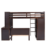 Twin size Loft Bed with a Stand-alone bed, Shelves,Desk,and Wardrobe-Espresso - Home Elegance USA