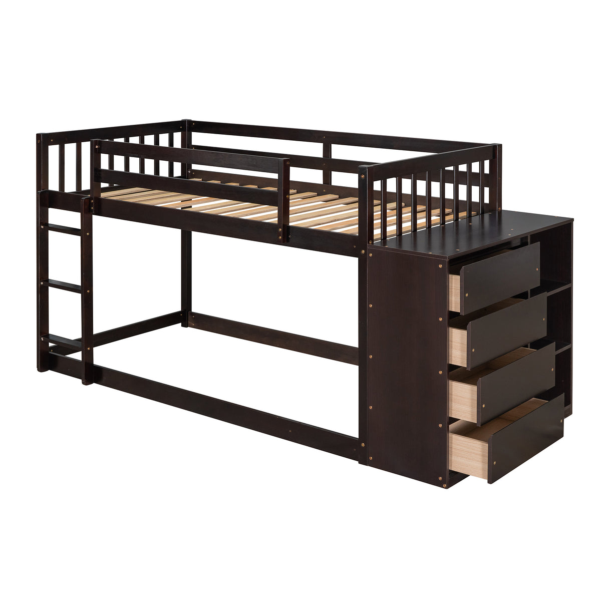 Twin over Twin Bunk Bed with 4 Drawers and 3 Shelves-Espresso（OLD SKU: LP000067AAP） - Home Elegance USA