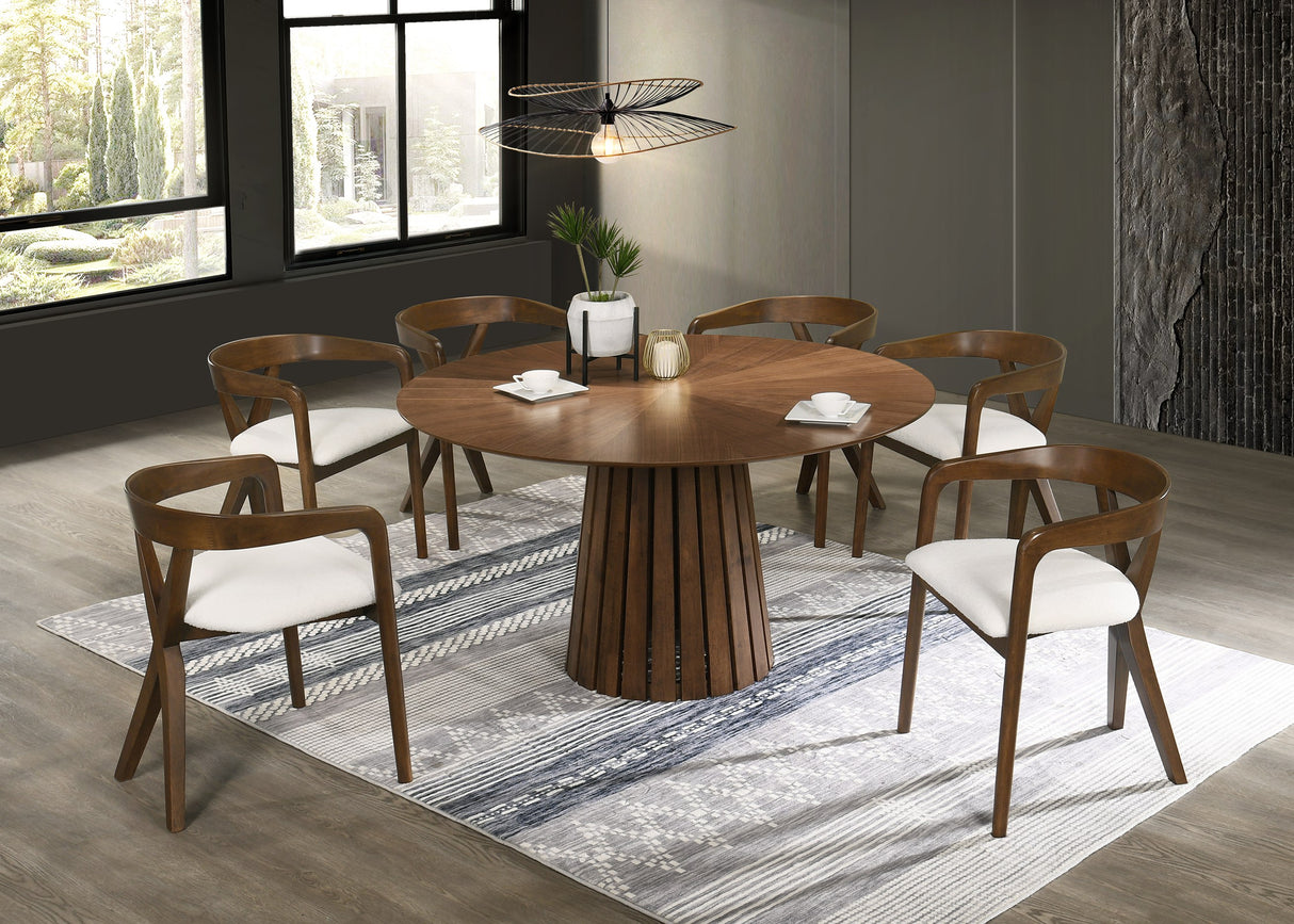 Vig Furniture Modrest Weiss - Mid-Century Modern Walnut Round Dining Table + 6 Chair Set