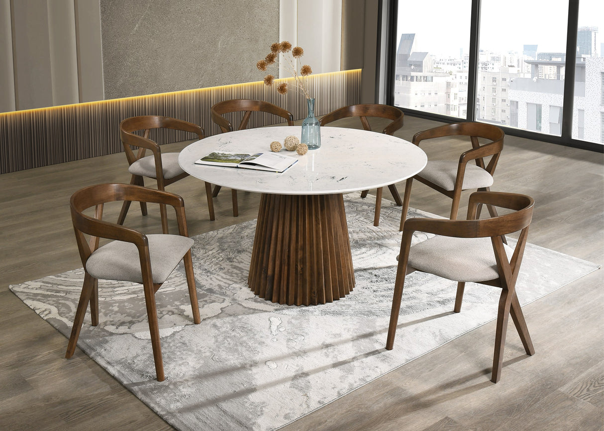 Vig Furniture Modrest Nancy + Weiss - Mid-Century Modern Marble + Walnut Dining Table Set