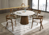 Vig Furniture Modrest Nancy + Weiss - Mid-Century Modern Marble + Walnut Dining Table Set