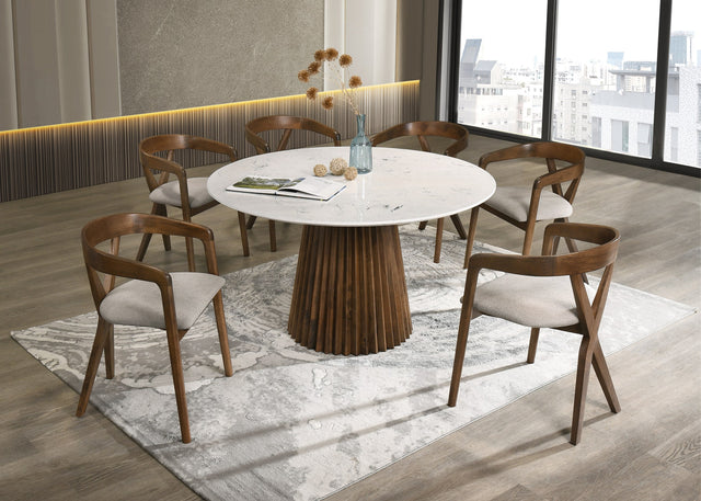 Vig Furniture Modrest Nancy + Weiss - Mid-Century Modern Marble + Walnut Dining Table Set