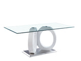 Modern Design Tempered Glass Dining Table with White MDF Middle Support and Stainless Steel Base - Home Elegance USA