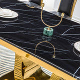 Modern Rectangular Marble Dining Table, 0.71" Thick Marble Top, U Shape Stainless Steel Base with Gold Finish, Size:78"Lx39"Dx30"H(Not Including Chairs) - Home Elegance USA