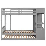 Twin Size Bunk Bed with Trundle and Attached Multifunctional Locker,Gray - Home Elegance USA