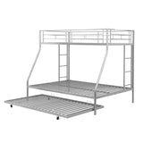 Twin over Full Bed with Sturdy Steel Frame, Bunk Bed with Twin Size Trundle, Two-Side Ladders, Silver