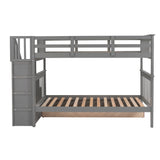 Stairway Twin-Over-Twin Bunk Bed with Three Drawers for Bedroom, Dorm - Gray(Old SKU: LP000309AAE) - Home Elegance USA