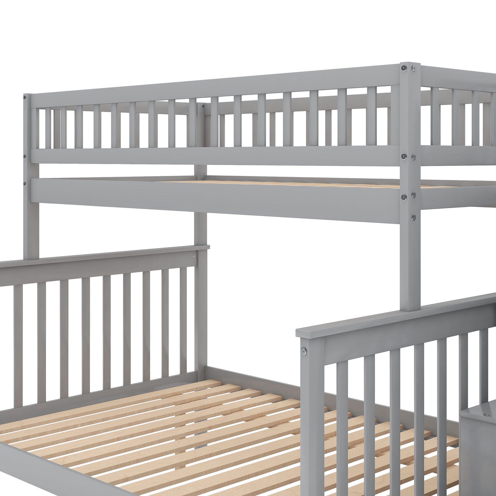 Twin over Full Bunk Bed with Trundle and Staircase,Gray - Home Elegance USA