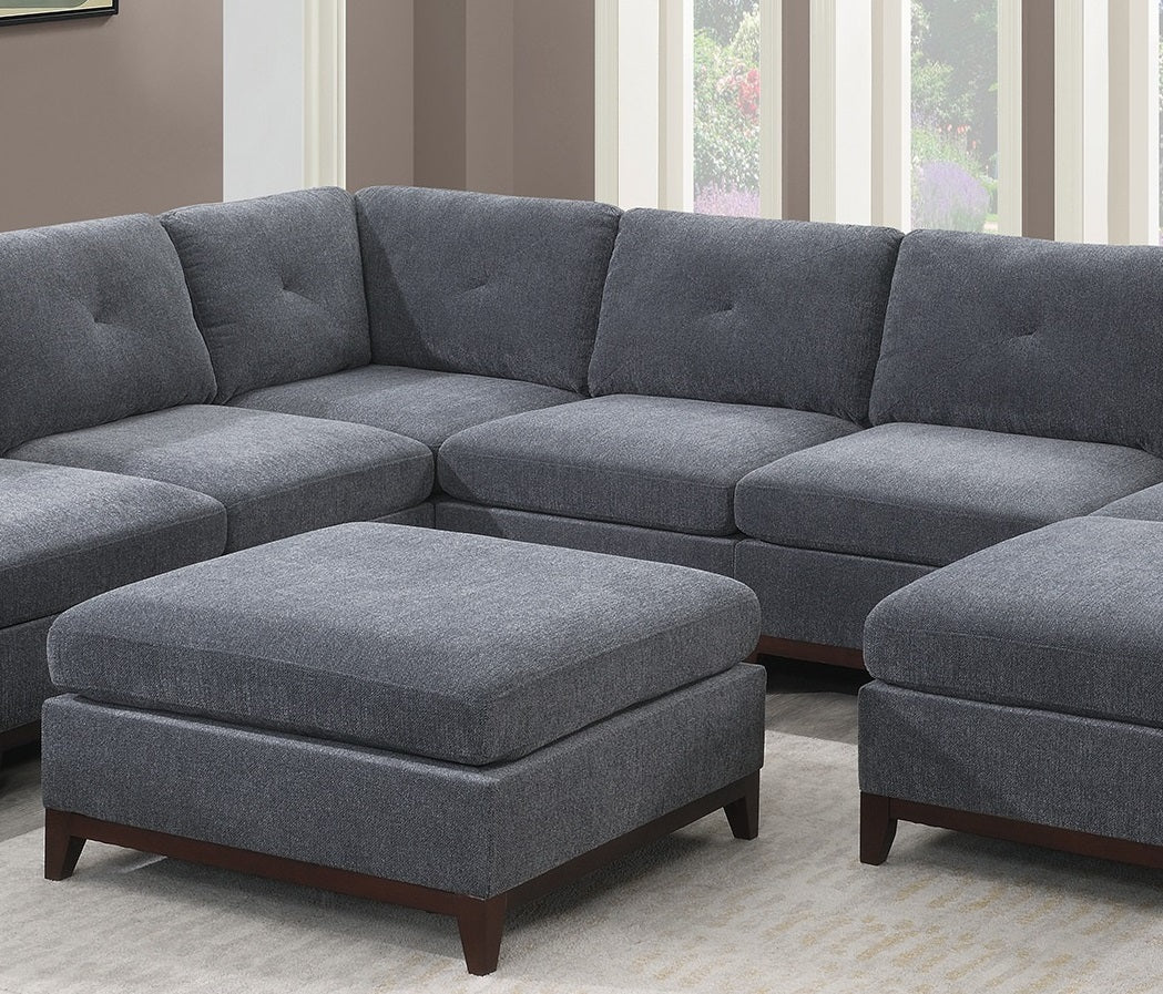 Ash Grey Chenille Fabric Modular Sectional 9pc Set Living Room Furniture Corner Sectional Couch 3x Corner Wedge 4x Armless Chairs and 2x Ottomans Tufted Back Exposed Wooden Base | Home Elegance USA