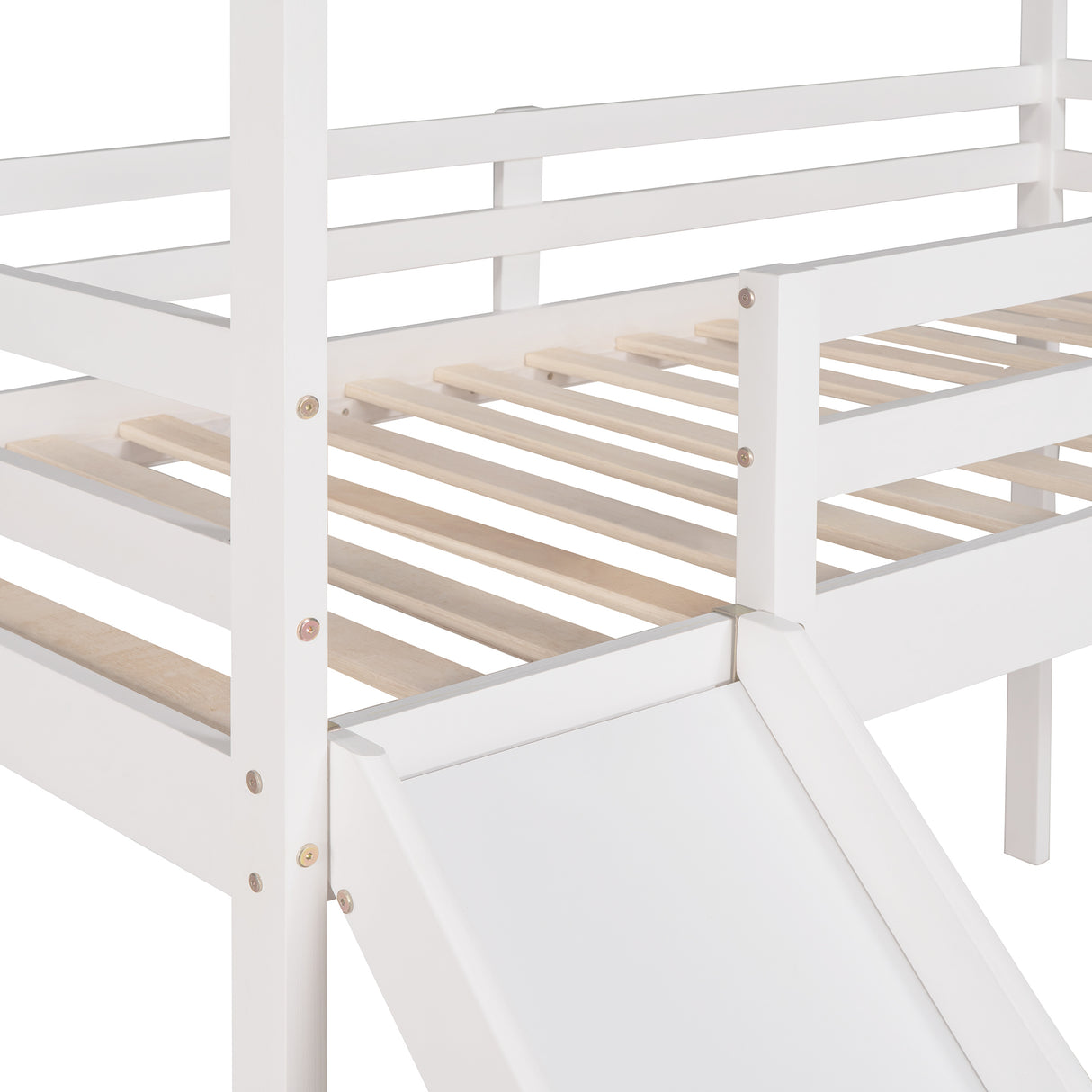 Twin Loft Bed with Slide, House Bed with Slide,White(OLD SKU :WF286245AAK) - Home Elegance USA