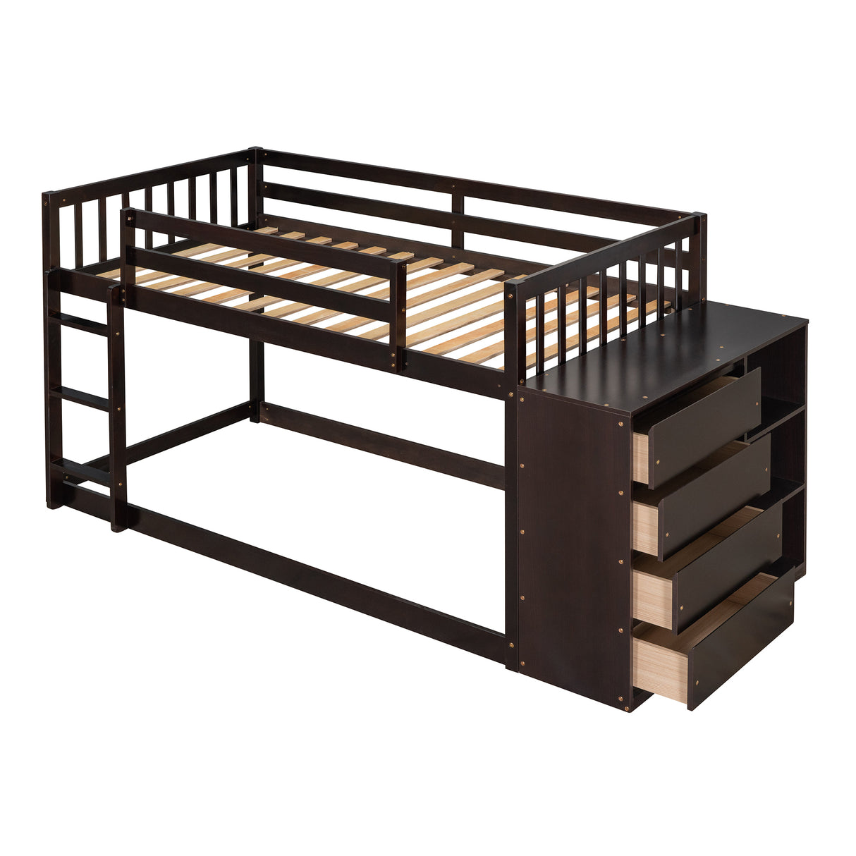 Twin over Twin Bunk Bed with 4 Drawers and 3 Shelves-Espresso（OLD SKU: LP000067AAP） - Home Elegance USA