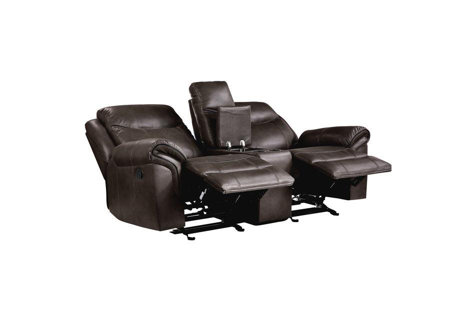 Aram Double Glider Reclining Loveseat With Center Console And Receptacles 8206Brw - 2 | Homelegance | Home Elegance USA