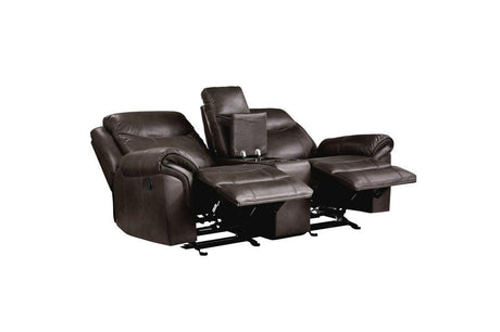 Aram Double Glider Reclining Loveseat With Center Console And Receptacles 8206Brw-2 | Homelegance