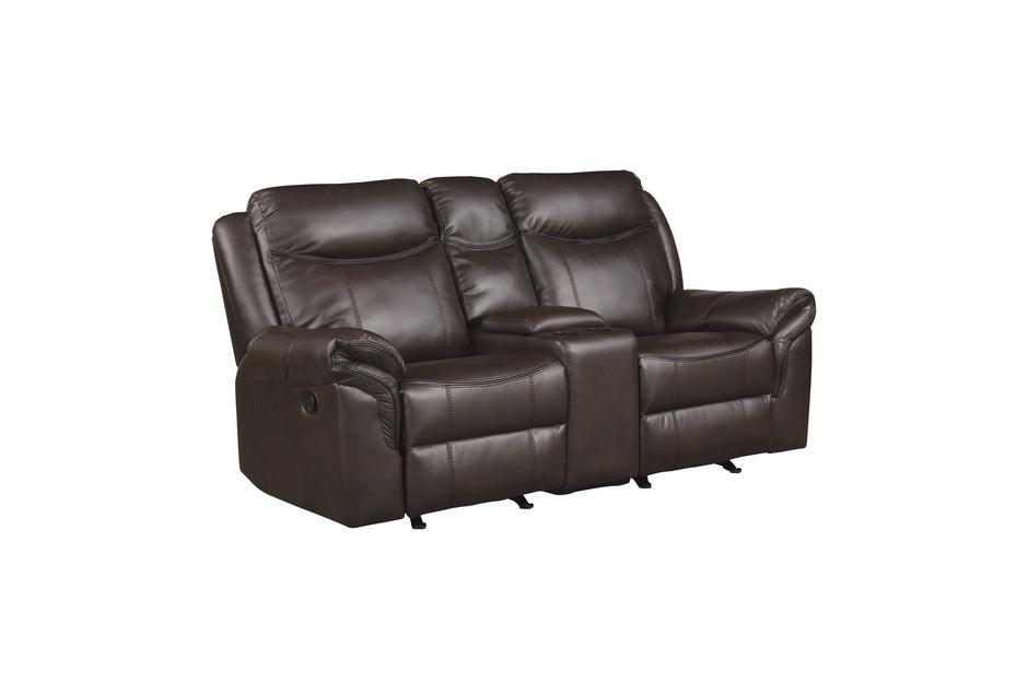 Aram Double Glider Reclining Loveseat With Center Console And Receptacles 8206Brw - 2 | Homelegance | Home Elegance USA