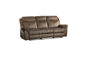Aram Double Reclining Sofa With Center Drop-Down Cup Holders, Receptacles And Hidden Drawer 8206Nf-3 | Homelegance