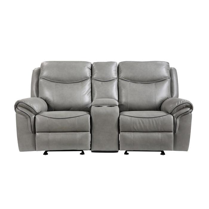 Aram Double Glider Reclining Love Seat With Center Console, Receptacles And Usb Ports 8206Gry - 2 |  Home Elegance USA