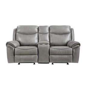 Aram Double Glider Reclining Love Seat With Center Console, Receptacles And Usb Ports 8206Gry-2 | Homelegance
