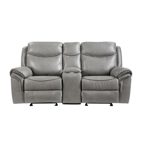 Aram Double Glider Reclining Love Seat With Center Console, Receptacles And Usb Ports 8206Gry - 2 |  Home Elegance USA