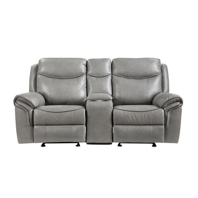 Aram Double Glider Reclining Love Seat With Center Console, Receptacles And Usb Ports 8206Gry - 2 |  Home Elegance USA