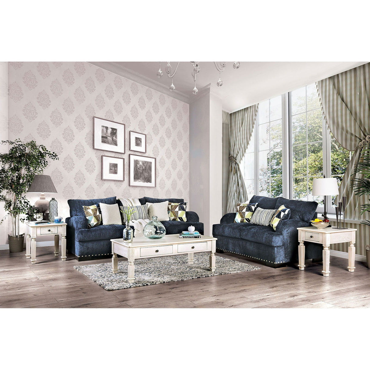 Zayla - Sofa & Loveseat - Navy - Home Elegance USA