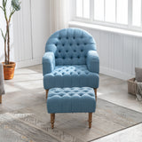 Accent Chair,Button-Tufted Upholstered Chair Set ,Mid Century Modern Chair with Linen Fabric and Ottoman for Living Room Bedroom Office Lounge,Blue - Home Elegance USA