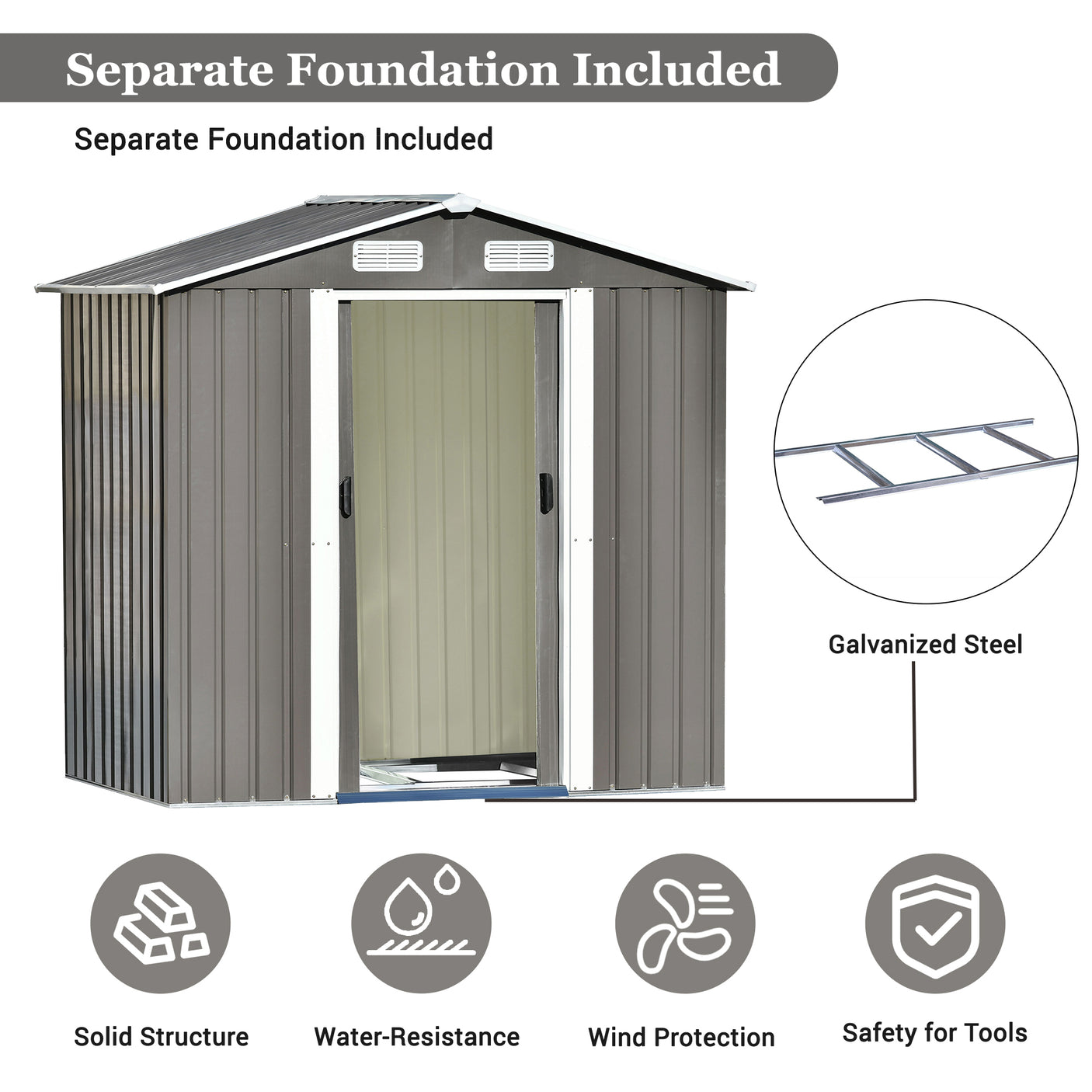 TOPMAX Patio 6ft x4ft Bike Shed Garden Shed, Metal Storage Shed with Adjustable Shelf and Lockable Door, Tool Cabinet with Vents and Foundation for Backyard, Lawn, Garden, Gray