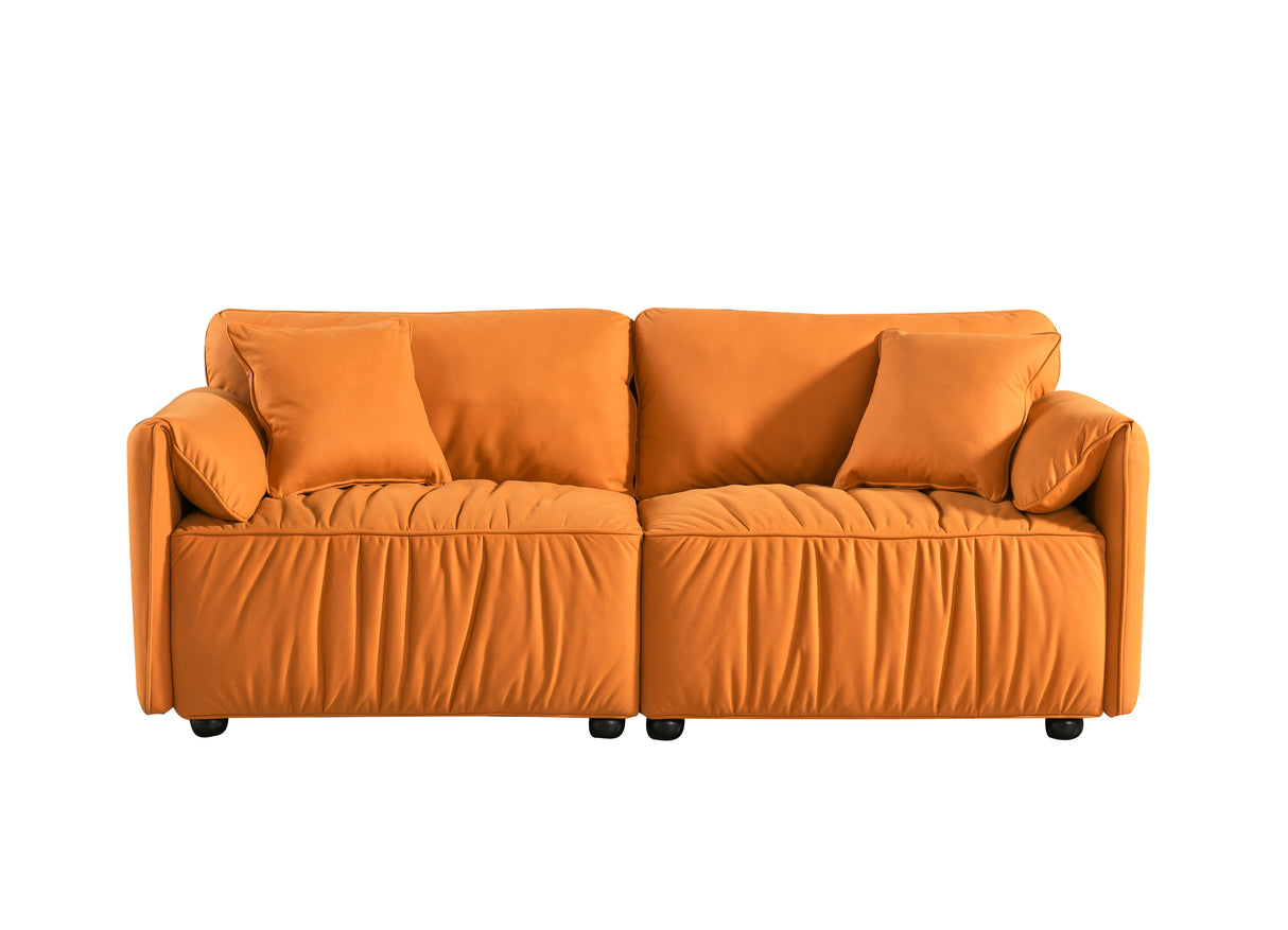 Modern Sofa loveseat, 75.6" Sofa Couch, Large deep seat Sofa, loveseat with Hardwood Frame, mid-Century upholstered Sofa for Living Room, Bedroom, Apartment (Orange)-2 Home Elegance USA