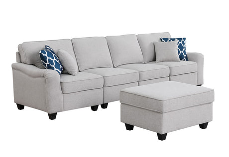 Leo Light Gray Linen 5 Seater Sofa and Ottoman - Home Elegance USA