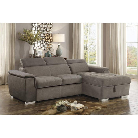 Ferriday Taupe Sleeper Sectional with Pull-Out Bed & Storage – Homelegance