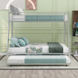 Twin over Full Bed with Sturdy Steel Frame, Bunk Bed with Twin Size Trundle, Two-Side Ladders, Silver(OLD SKU:MF194424AAN) - Home Elegance USA