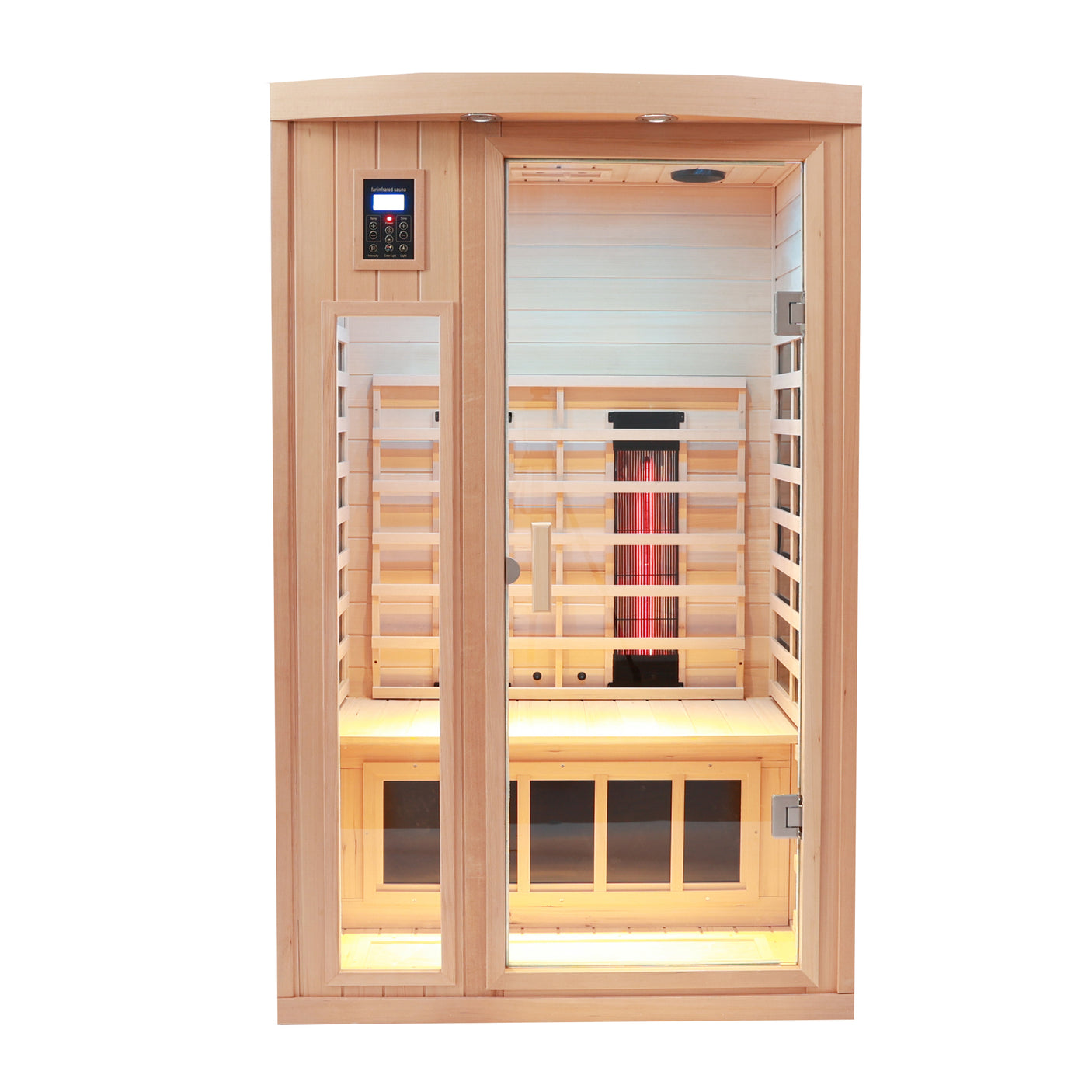 Two-person hemlock far-infrared heating sauna with reading lights + colored lights + Bluetooth + external lights