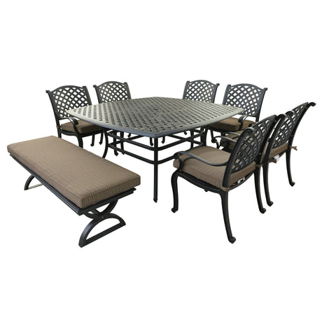 Square 8 - Person 64" Long Aluminum Dining Set with Cushions
