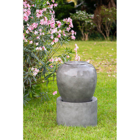 32"Tall Cement Urn Fountain Gray Tranquility Lawn Water Feature for Backyard or Garden