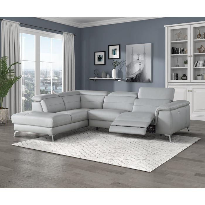 Grey leather power online reclining sectional