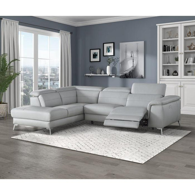 Homelegance - Cinque Light Gray Leather Power Reclining Sectional W-Left Chaise - 8256Gy*2Lrpw